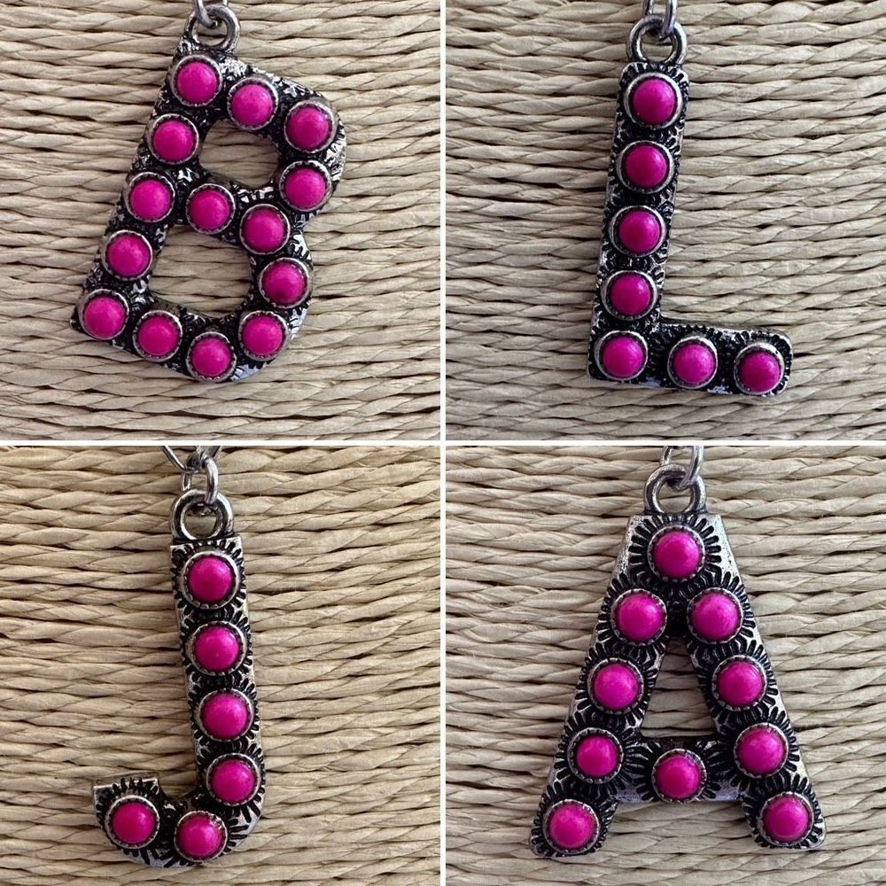 Initial Necklace Hot Pink Barbie Western Nashville ￼B, A
